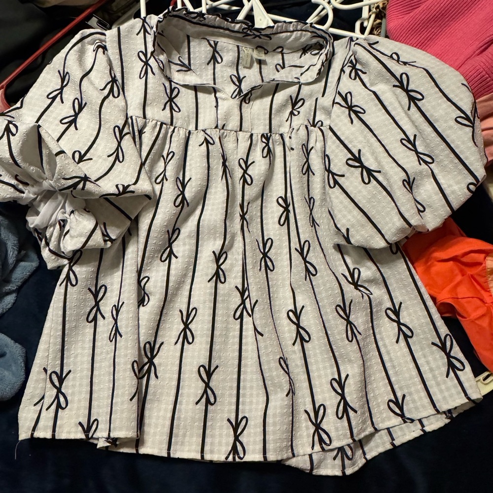 Cato Black Bow Patterned Blouse